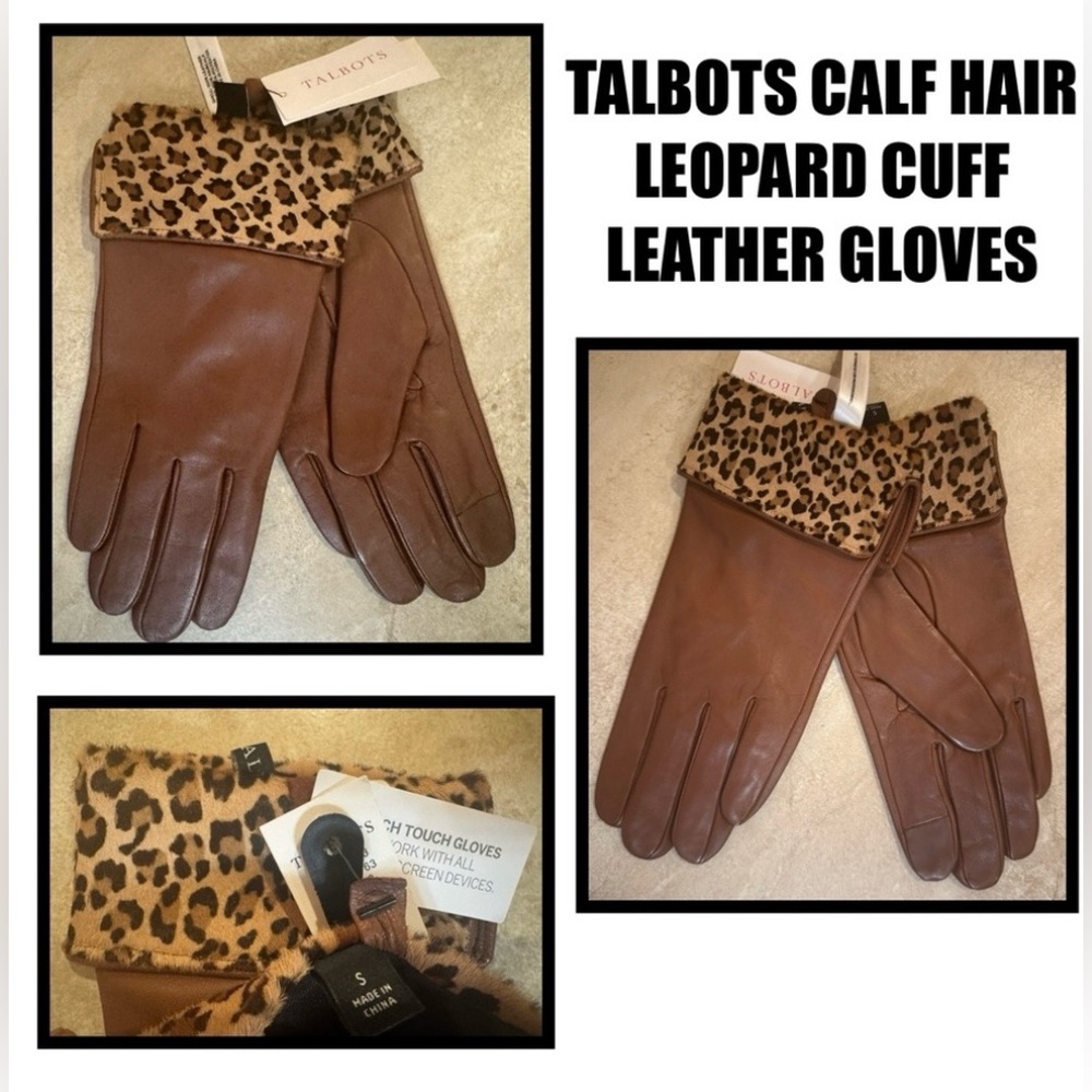 TALBOTS CALF HAIR LEOPARD CUFF LEATHER GLOVES